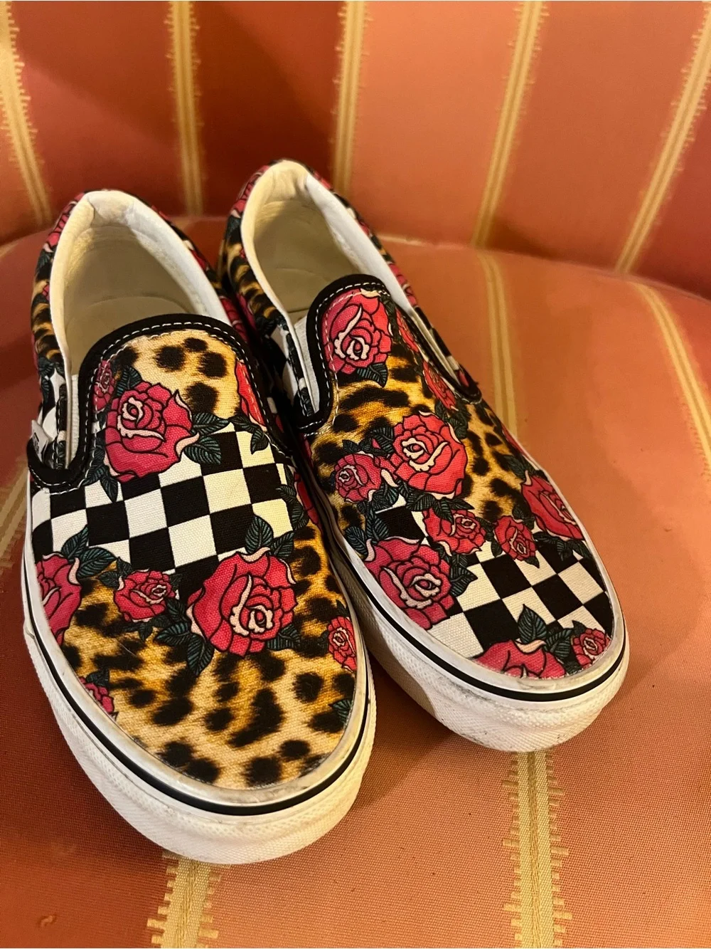 Vans Classic Slip-On Rose Animal Checkerboard - Size 6 Excellent Condition